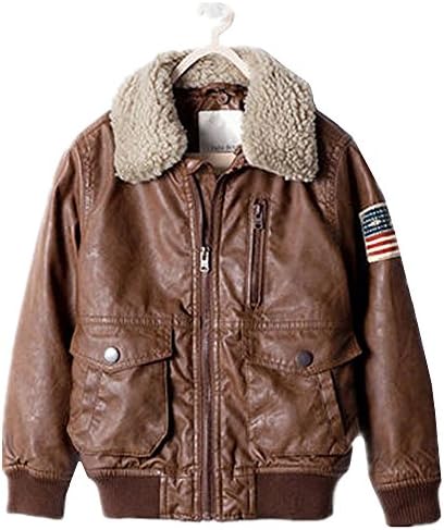 QJH Big Boy's Classic Faux Leather Aviator Jacket With Removable Fur Collar