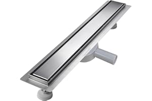 sunrik Canaleta de ducha de 90 cm, para baldosas, extraplana, de acero inoxidable, juego completo con sifón de 360°