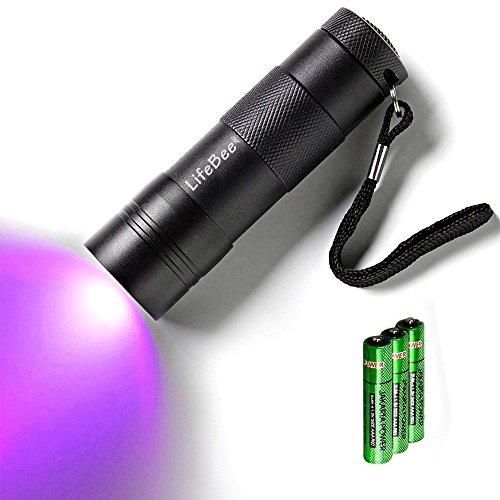 Kungix UV Taschenlampe mit 12 LEDs , Haustiere Urin-Detektor für eingetrocknete Flecken Ihrer Hunde, Katzen und Nagetiere auf Teppichen, Vorhänge, Gardinen, Möbel und anderen Stoffen, Hund usw 3xAAA-Batterien inkl