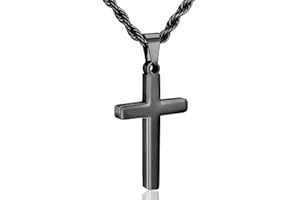 Rajputana Stainless Steel Cross Necklace Men Boys Gold/Silver/Black Twisted Rope Chain Cross Pendant Rustproof Necklace for Men Christian Baptism Father's Day Easter Gifts for Boys Jewellery