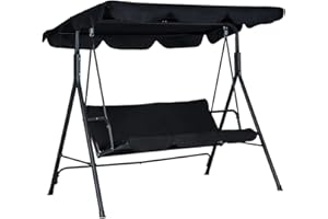 Hortan Dondolo Altalena 3 Posti Con Tetto Parasole Regolabile, Struttura In Acciaio E Tessuto Impermeabile Per Arredo Giardino, Terrazzo e Balcone
