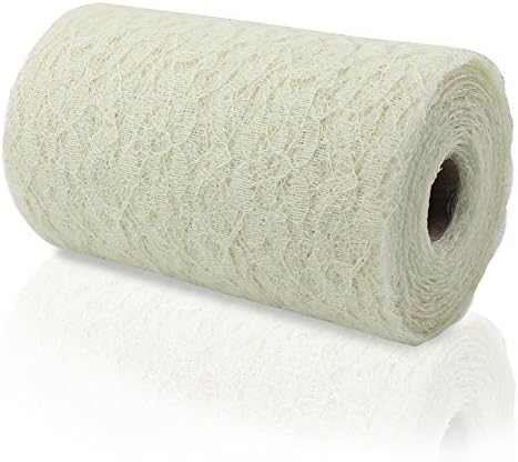 Yiuswoy Vintage Lace Ribbon Chair Sash Lace Bow Tutu Material 6" x 25Yards Tulle Roll Lace Fabric Wedding Home Lace Roll - Cream
