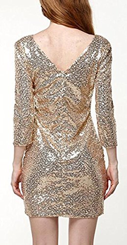 YaoDgFa Damen Paillettenkleid Minikleid Cocktailkleid Abendkleid Partykleider Etui Kleid mit Pailletten Langarm Rückenfrei Kurz - 2