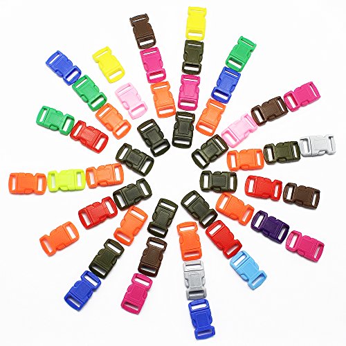 dreamtop 50 PCS verschiedene Farben Konturierte Seite Release Kunststoff Schnallen für Paracord Armbänder Halsband Gurtband