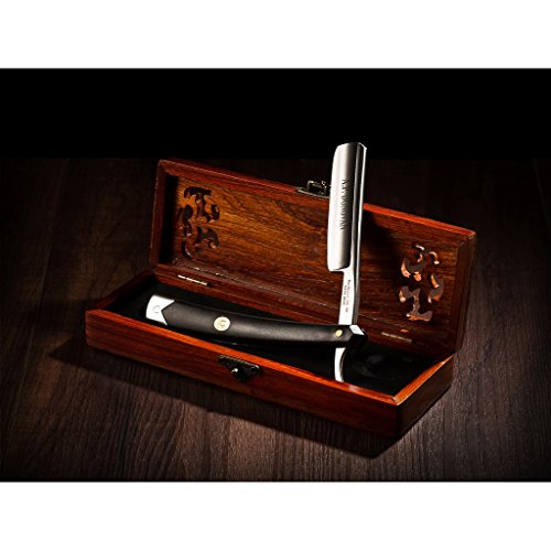 A.P. Donovan – Solides Rasiermesser 7/8″ im Set (Rasier-Klinge nicht rostfrei), Griff ist aus schwarzem Kunststoff inkl. Leder-Streichriemen und Paste – ustura – Rasier-Set Razor - 2