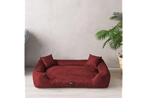 Exclusive Bed Legowisko dla psa Puffi Antypoślizgowy spód Kanapa dla psa Odporne na rozdarcia Przyjemne w dotyku (Czerwony, XL+ | 110 x 90cm)