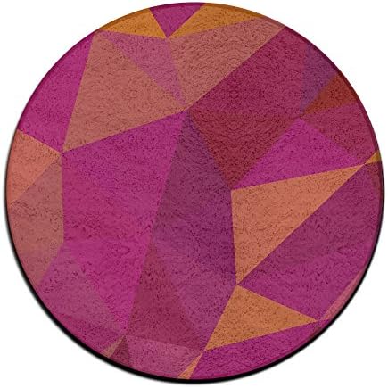 Yo Ou Round Area Rug Polygon Pink Orange Pattern Comfy Non-Slip Runner Floor Rug Bath Door Mat Inside Outside Mat Rug Pads