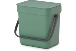 Brabantia Poubelle Sort & Go 3L (Vert Foncé) – Système de tri des déchets avec poignée de transport, couvercle amovible et à ouverture permanente – Poubelle cuisine à nettoyage facile sans rebords