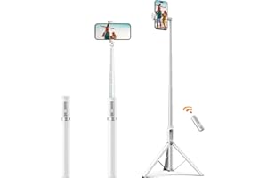 ATUMTEK Statyw do selfie 157 cm, wysuwany aluminiowy statyw do telefonu komórkowego z pilotem Bluetooth, kompatybilny z iPhone Samsung i telefonami z systemem Android, idealny do filmów i zdjęć, biały