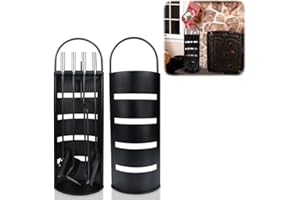 YUENFONG Ensembles d’Outils de Cheminée 5 pièces accessoire avec Seau, tisonnier, Pelle à Cendre, Balai & Pince, Moderne (Type A, noir)
