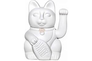 DIMINUTO CIELO Gatto Fortunato Cinese. Gatto portofortuno. Lucky cat. Maneki Neko BIANCO, M (10x6x15cm)