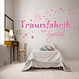 Wandaufkleber Wandtattoo TRAUMFABRIK von...personalisiert Wunschnamen mit Sternen und Mond für Jungen und Mädchen in 21 Farben zur Auswahl
