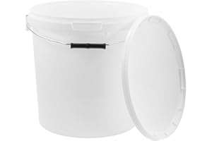 BenBow Secchio con coperchio 20l bianco 5x 20 litri - sicuro per gli alimenti, stabile, ermetico, a prova di perdite - contenitore per la conservazione in plastica, con manico in metallo - vuoto