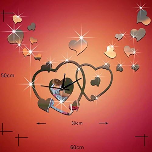 MAX&amp;MZ Acrylic mirror wall / Heart-shape decoration Mute clock / Use for Study Living room Children's room,75*30cm , black