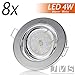 Produktbild LED Einbaustrahler Einbauspots DECORO GU10 (chrom-glänzend) Inkl. 8 x 4W LED 230V IP20 LED Deckenstrahler Einbauleuchte Deckeneinbaustrahler Spot Deckeneinbauleuchte Deckenspot 8er Set 230v Volt Rund Warmweiss Chrom EEK A+ 8 x 300lm Nur 65mm Einbautiefe schwenkbar