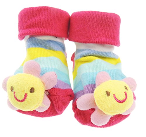 Too Cute Animal Pop Up Baby Newborn Girls Boys 3D Socks 0-6 Months (Fuchsia Sunflower)