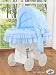 TEDDY BEAR WHITE WICKER CRIB MOSES BASKET BASSINET WITH HOOD SOLID WHITE WOOD BASE AND BLUE BEDDING