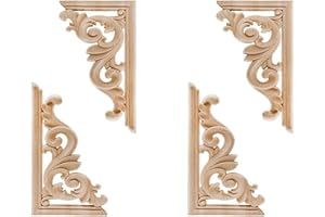 Gotetiso 4 Pezzi Intarsiato Applique Intarsio in Legno Ornamentale Intagliato Applique in Legno Intarsio Porta Angolo Decalcomania Decalcomania Angolare in Legno Intarsio in Legno Intagliato Applique