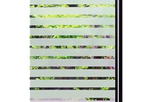 Qualsen Window Film Privacy, Frosted Window Film Stripe Window Film Privacy Window Film Self Adhesive Static Glass Window Film Window Cover for Office, Home, Kitchen (90 x 300 cm, Wide Stripe)