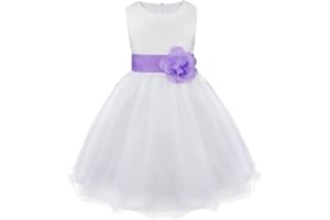 Freebily Vestito da Cerimonia Bambina Elegante Lungo in Raso Vestito Petali Matrimonio Abiti da Sposa Matrimonio Damigella Vestito da Principessa Tulle Festa di Compleanno