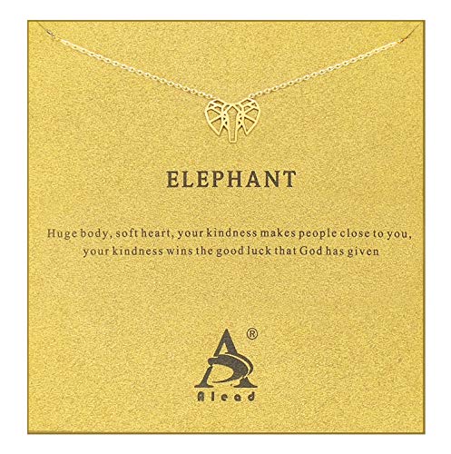 ALEAD Moda Semplice Acciaio Inossidabile Diamante Cava Ananas Elefante Neve Mountain Cactus Fiocco di Neve Collana Pendente in Oro con Messaggio Carta Regalo (Hollow Elefante d'oro)