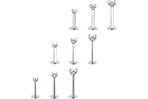 MODRSA 2-4mm Effacer Rond CZ Gem Intérieurement Fileté Labret Bague à Lèvres Tragus Nail Helix Boucle Oreille Stud Barbell Piercing Bijoux 16G Piercing Oreille Helix