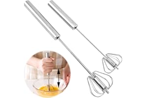 SDFSA 2 Pièces Batteurs à Œufs, Fouet Multifonctionnel Semi-Automatique Main, Acier Inoxydable Fouet, Batteur Lait, Rotatif, pour Mélanger, Fouetter, Battre, Faire Mousser T213