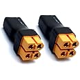 LinsyRC 2-Pack RC No Wire Adapter XT60 Plug Parallel Connector 2-Female to 1-Male Adapter Splitter for RC Lipo Battery