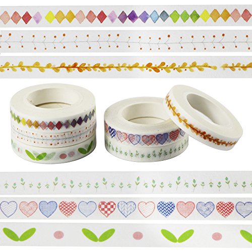 EDGEAM Washi Tape 6er Set Aufkleber Dekoband Klebeband Scrapbooking (Design-A006)
