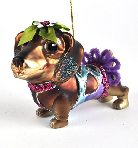 Dachshund - Painted Glass Hanging Decoration 10cm / 4"