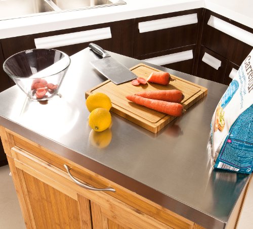 SoBuy® Luxus-Küchenwagen aus hochwertigem Bambus mit Edelstahltop