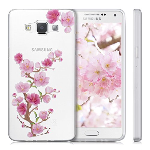 kwmobile Funda para Samsung Galaxy A5  2015  - Carcasa de  TPU  para m  vil y dise  o de Rama de Flores en  Rosa Fucsia Rosa Claro Transparente 