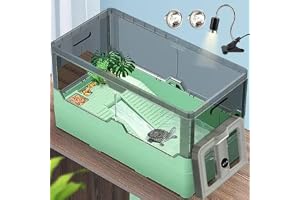 rizopets Turtle Tank kit with Filter+Water Pump+Wheels, Easy to Move, Imitate The Natural Flows, Suitable for Small Turtle Horned Frog Hermit (Large) Size 65cm x 33 cm x 36cm