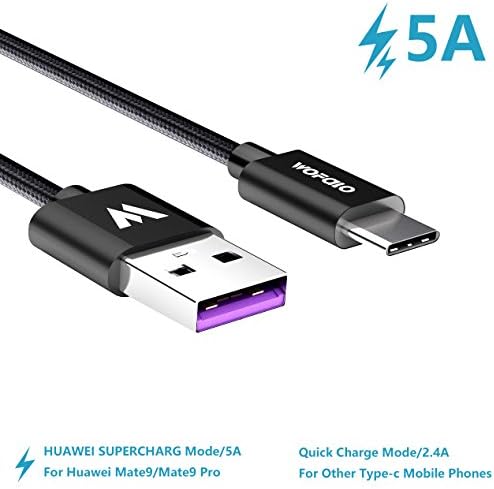 USB C Cable supercharge(5A),Type-C to USB3.0 cable for Huawei Mate9，9 Pro/P9 P10 P10 Plus/V8 Note8/mexus 6P/5X, LG G5,/Macbook2016 all Typ C Devices Wofalo