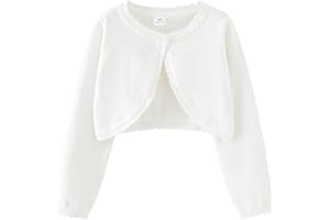 KISLOVE Mädchen Strickjacke Langarm Shrug Baumwolle EIN-Knopf Bolero Kinder Sweatshirt Hochzeit Kommunionkleid Taufekleid Mantel Strickwaren für 1-14 Jahre