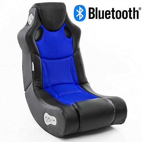 Preisvergleich Produktbild Wohnling Soundchair Booster in Schwarz Blau mit Bluetooth eingebauten Lautsprechern / Multimediasessel für Gamer / Musiksessel 2.1 Soundsystem-Subwoofer / Music Rocker, Lederimitat, 100x56x82cm