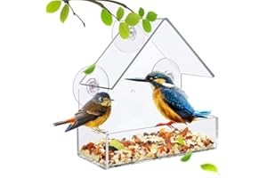 GURECOD Przezroczysty karmnik dla ptaków, zdejmowana przyssawka, przesuwny, podajnik pokarmu, na orzechy, do domu, ogrodu (trójkąty)