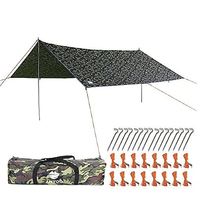 Anyoo 4 × 4M Camping Abri en bâche, tente légère imperméable à l'épreuve de la pluie Durable Portable compacte comprenant des poteaux et des piquets tout usage pour le pique-nique de plage de pêche de camping