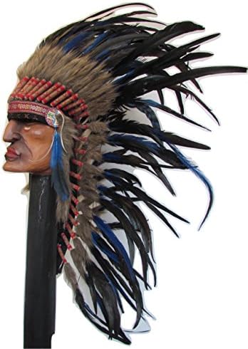 Native American Indian Headdress Chief Fancy Dress (Blue)