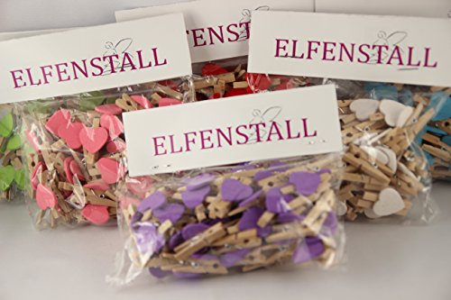 Elfenstall Kleine Mini Holz Wäscheklammern / Holzklammern / Dekoklammern mit Herz für in verschiedenen Farben 50 Stück (Herz weiss) - 4