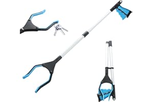 FLEARITZO 81 cm Chwytak dla seniorów - Składany Chwytak - 360° Obrotowy uchwyt na śmieci,z antypoślizgową gumową rączką i magnetycznym ramieniem chwytającym idealny do zbierania odpadków(Niebieski)