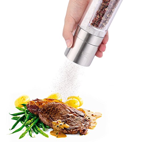 Uten neu 2 in 1 handliche Edelstahl Salzmühle und Pfeffermühle mit verstellbarem Keramikmahlwerk-BPA frei für getrocknete Kräuter… - 4