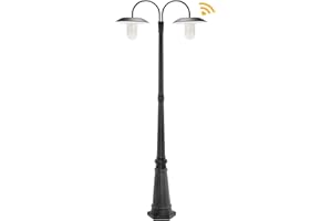 LUTEC Solar Post Lights Outdoor 2M Tall, Dusk to Dawn Solar Post Light 2 Head, Waterproof Vintage Street Light for Backyard, Garden, Patio, Pathway (Bulbs Included)