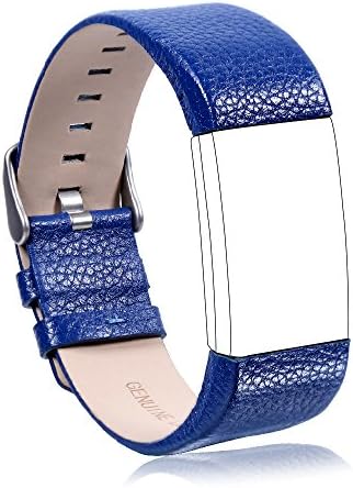 Wristband, Electric Accessory Fitness Activity Tracker Accessory Replacement Genuine Leather Watchband Watch Band Strap with Stainless Buckle for Fitbit Charge 2 (Blue)