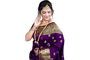 Yashika Damen Zari Gewebte Baumwolle Seide Jacquard Sari mit Ungenähtem Blusenmaterial