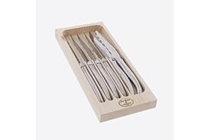 Laguiole Jean Dubost 97600 Set de 6 Couteaux Steak Tout Inox, Argent