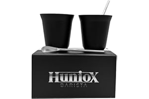 Huniox® 2 x 160 ML Tazas Cafe – Taza Acero Inoxidable – Vaso Cafe – Taza Metalica – Taza Acero – Vasos Acero Inoxidable – Vaso Cafe – Taza de Cafe – Vasos de Cortado (ONYX, 160 ML)