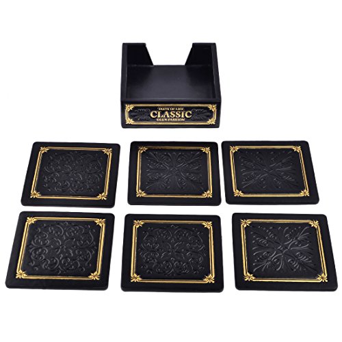 FOKOM 6er Untersetzer Untersatz Tasse Matte Coaster Cup Mat mit Halter-Schwarz - 2