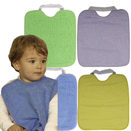 TI TIN Pack 4 Baberos Impermeables para Bebé con Cierre con Goma 90% Algodón - 10% Poliéster con Forro de Vinilo | Lote de 4 Baberos para Bebés de Más de 1 Año, 32x36 cm