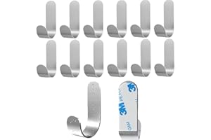 Bosdontek Samoprzylepne haczyki ścienne, matowy srebrny kolor, 12 szt., stalowy wieszak ścienny, haczyki, nowoczesny, minimalistyczny, do domu, kuchni, biura, łazienki (srebrny)